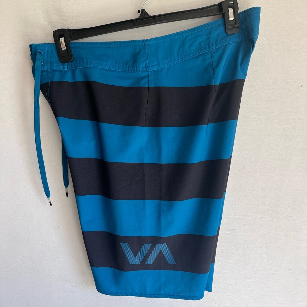 RVCA Blue and Black Board Shorts with Bold Stripes mens 34 - Picture 6 of 12